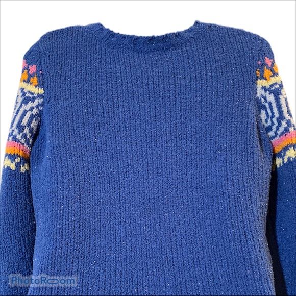 🍒BLUE MULTICOLOR SWEATER SIZE SMALL - Picture 3 of 4